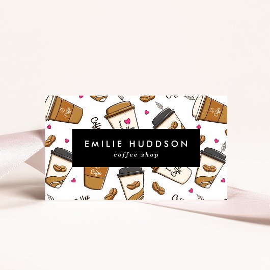 コーヒーカップ、コーヒー豆、バリスタ、コーヒーショップ 名刺