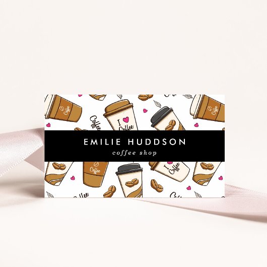 コーヒーカップ、コーヒー豆、バリスタ、コーヒーショップ 名刺