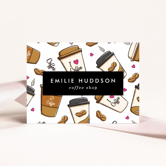 コーヒーカップ、コーヒー豆、バリスタ、コーヒーショップ 名刺