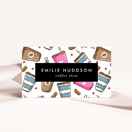 コーヒーカップ、コーヒー豆、バリスタ、コーヒーショップ 名刺