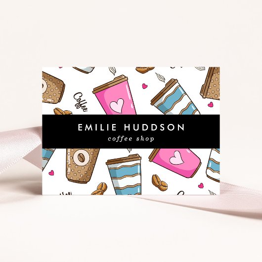 コーヒーカップ、コーヒー豆、バリスタ、コーヒーショップ 名刺