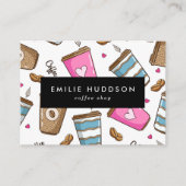 コーヒーカップ、コーヒー豆、バリスタ、コーヒーショップ 名刺 (正面)