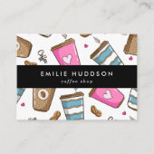 コーヒーカップ、コーヒー豆、バリスタ、コーヒーショップ 名刺 (正面)