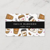 コーヒーカップ、コーヒー豆、バリスタ、コーヒーショップ 名刺 (正面)