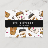 コーヒーカップ、コーヒー豆、バリスタ、コーヒーショップ 名刺 (正面)