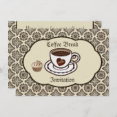 コーヒーカップ,ダマスクの上のケーキ,パーティー招待状 招待状 (正面/裏面)