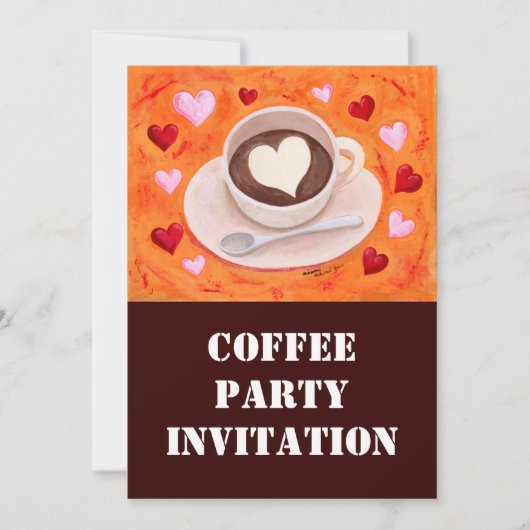 コーヒーカップ&ハート 招待状 (正面)