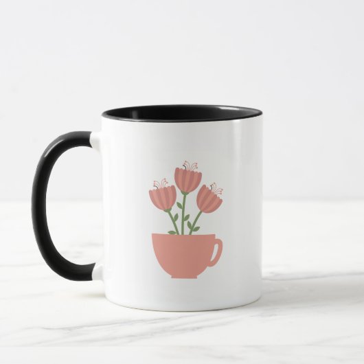 コーヒーカップ ピンクの花の花瓶 (左)