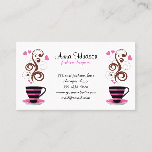 コーヒーカップ、ブラックコーヒー、バリスタ、コーヒーショップ 名刺 (正面)