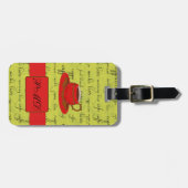 コーヒーカップ&ワードライムグリーン&レッドモノグラムの ラゲッジタグ (正面横)