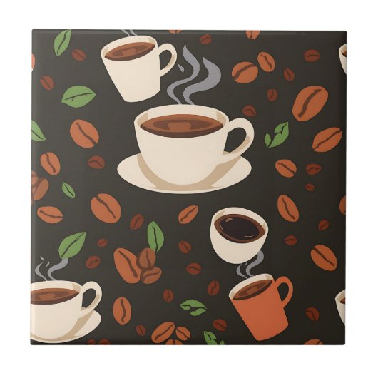 コーヒーカップ 豆 朝のパターン タイル (正面)