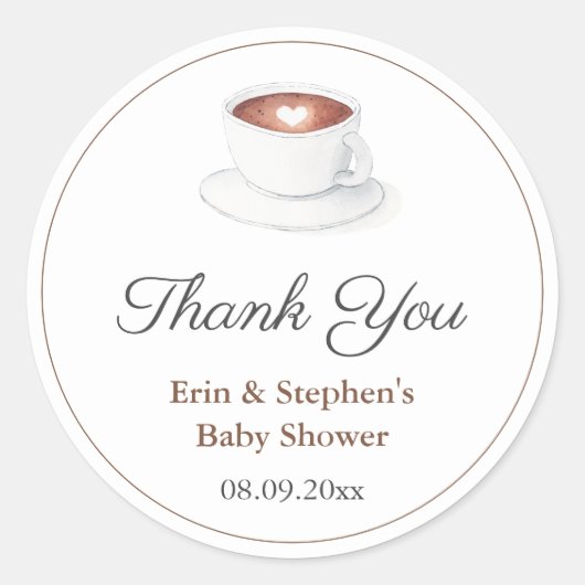 コーヒーカップ 赤ちゃんが生まれるよ ベビーシャワー 感謝 ラウンドシール (正面)
