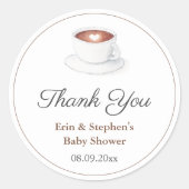 コーヒーカップAベビーが赤ちゃんシャワーを醸造ありがとう ラウンドシール (正面)