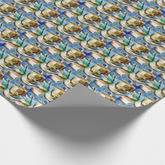 コーヒーカップcollage水の色パターン ラッピングペーパー (角)
