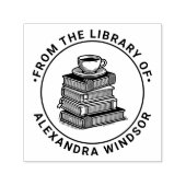 コーヒーカップTea Cup on Book Stack Library図書名 セルフインキングスタンプ (デザイン)