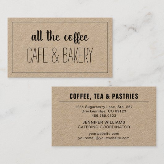コーヒーカフェのベーカリーのクラフトのタイポグラフィの名刺 名刺 (正面/裏面)