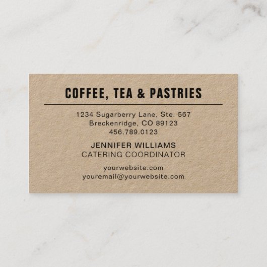 コーヒーカフェのベーカリーのクラフトのタイポグラフィの名刺 名刺 (裏面)