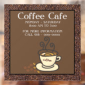 コーヒーカフェの営業時間 店舗入口のドア  ウィンドウサイン (シート2)