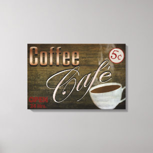 コーヒーカフェの看板- 24 X 16ラップキャンバのまわりにス キャンバスプリント