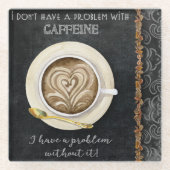 コーヒーカフェインカプチーノハートアートコーヒーショップ ガラスコースター (正面)