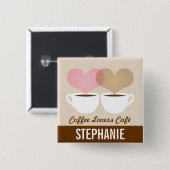 コーヒーカフェショップカスタム社員名バッジ 缶バッジ (正面&裏面)