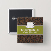 コーヒーカフェショップカスタム社員名バッジ 缶バッジ (正面&裏面)