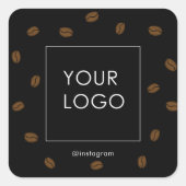 コーヒーカフェレストランビジネスロゴブラック スクエアシール (正面)