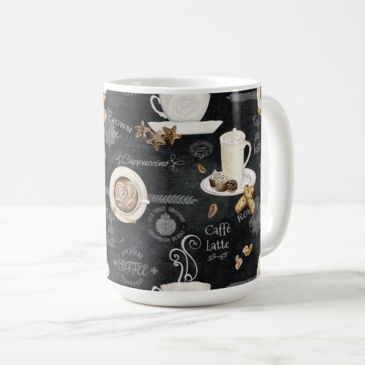 コーヒーカプチーノモカタイポグラフィアートデカップページ コーヒーマグカップ (正面右)