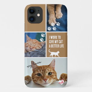 コーヒーカラーブロックキャットフォトコラージュモノグラムペット iPhone 11 ケース