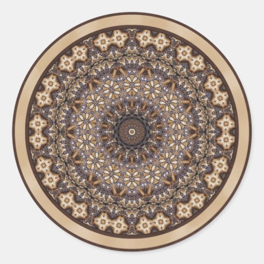 コーヒーカラー抽象芸術曼荼羅 ラウンドシール (正面)