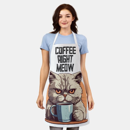 コーヒーキャットキッチンおもしろいエプロン エプロン (着用した状態)