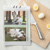 コーヒーキャットペットの生活は素晴らしい写真グレーグリーン キッチンタオル (四つ折り)