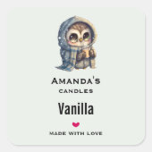 コーヒーキャンドルのビジネスを営むかわいいフクロウ スクエアシール (正面)