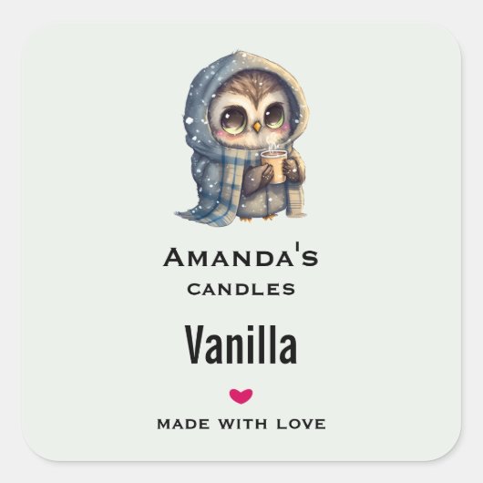 コーヒーキャンドルのビジネスを営むかわいいフクロウ スクエアシール (正面)