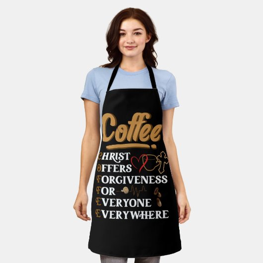 コーヒーキリストが許しを提供クリスマス信仰C エプロン (着用した状態)