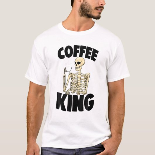 コーヒーキングカフェイン女子おもしろいコーヒー骨格 Tシャツ (正面)