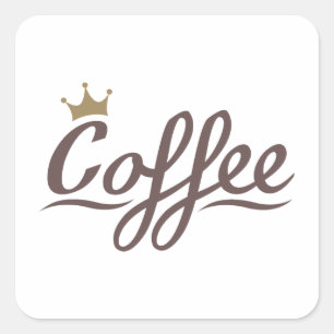 コーヒークイーンデザイン – ブラウンスクリプト+金ゴールドクラウン スクエアシール