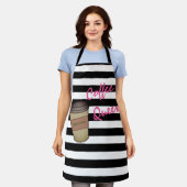 コーヒークパーソナライズされたイーンエプストライプのロン エプロン (着用した状態)