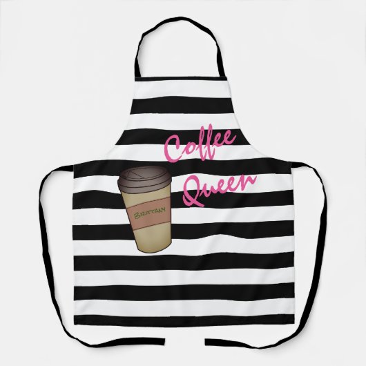 コーヒークパーソナライズされたイーンエプストライプのロン エプロン (正面)