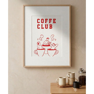 コーヒークラブポスター | ミニマリストコーヒー壁画 | ポスター