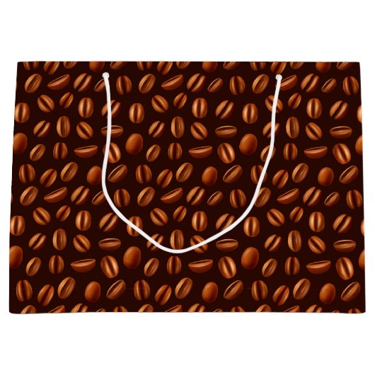 コーヒークール豆タイル模様パーティー ラージペーパーバッグ (正面)