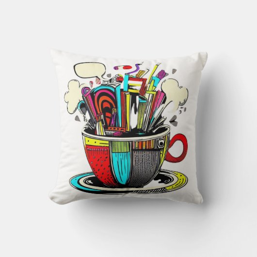 コーヒーグラフィックのカップ抽象芸術 クッション (正面)