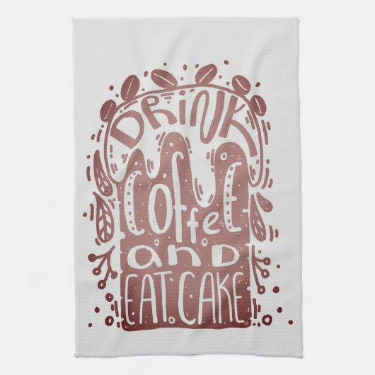 コーヒーケーキを食べ飲む キッチンタオル (縦)