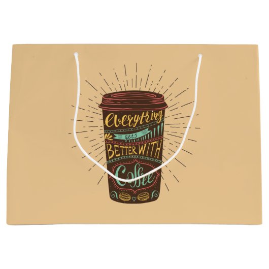 コーヒーコーヒーの引用文で全てが良くなる ラージペーパーバッグ (正面)