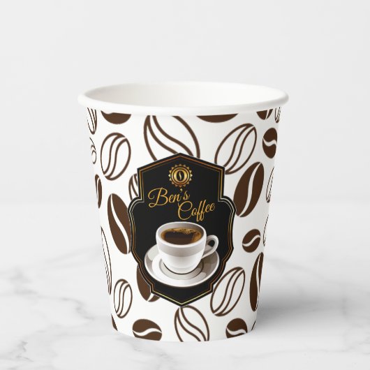コーヒーショップのカスタマイズ可能なビジネス名 紙コップ (正面)