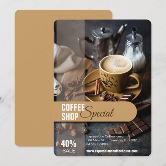 コーヒーショップのセールチラシ 招待状 (正面/裏面)