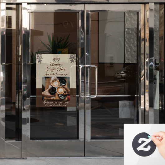 コーヒーショップのビジネスフロントドア広告をカスタマイズ ウィンドウサイン (オフィスドア)