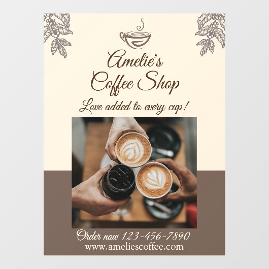 コーヒーショップのビジネスフロントミディアムをカスタマイズする ウィンドウサイン (シート)