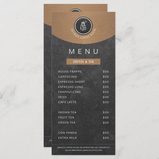 コーヒーショップのロゴ銅ブラックプロモーション価格リスト メニュー (正面/裏面)