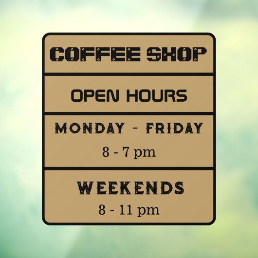コーヒーショップの営業時間 ビジネスアワー ブラウン ウィンドウサイン (シート3)